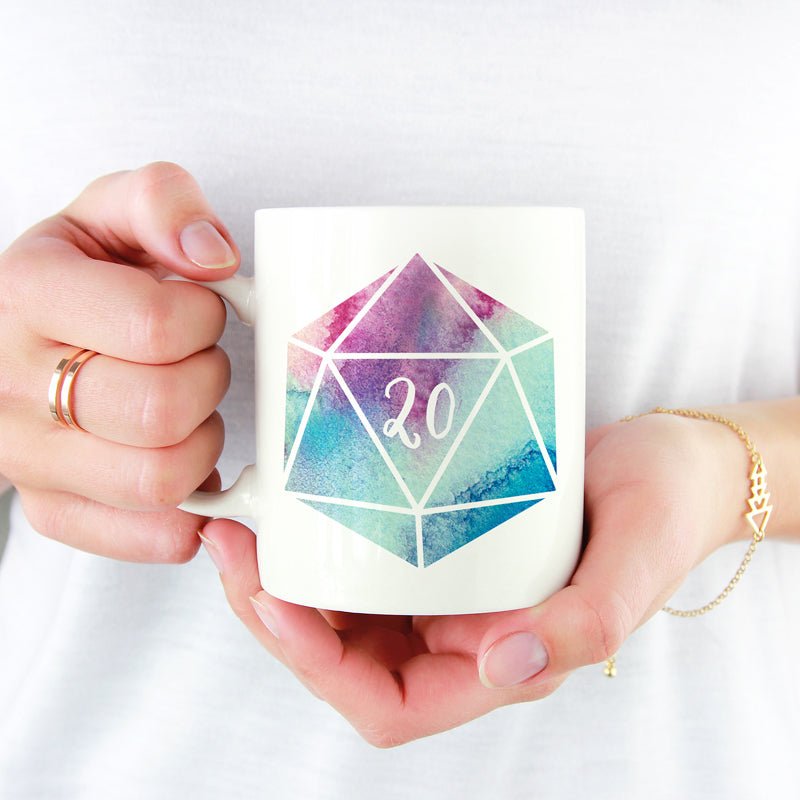 D20 Watercolour Mug - Mint & Mustard