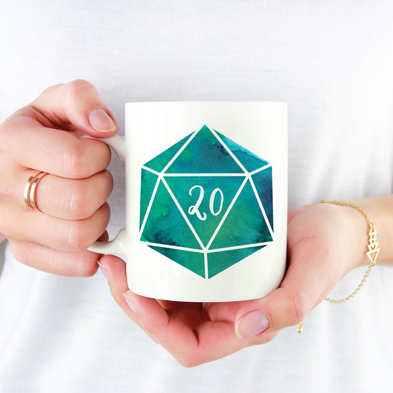 D20 Watercolour Mug - Mint & Mustard