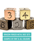 Dragon Forged Metal Dice | Aged Bronze - Mint & Mustard
