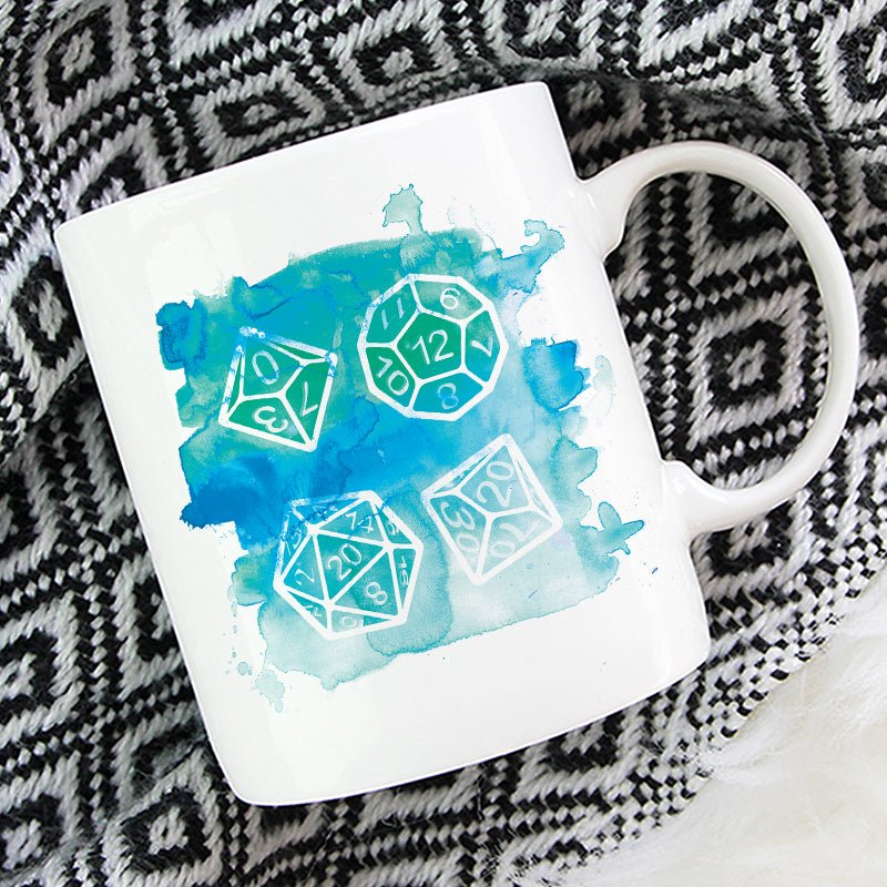 Polyhedral Dice Mug - Mint & Mustard