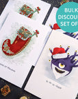 Set of 4 Mixed Christmas Cards - Mint & Mustard