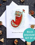 Set of 4 Stocking of Holding Christmas Cards - Mint & Mustard