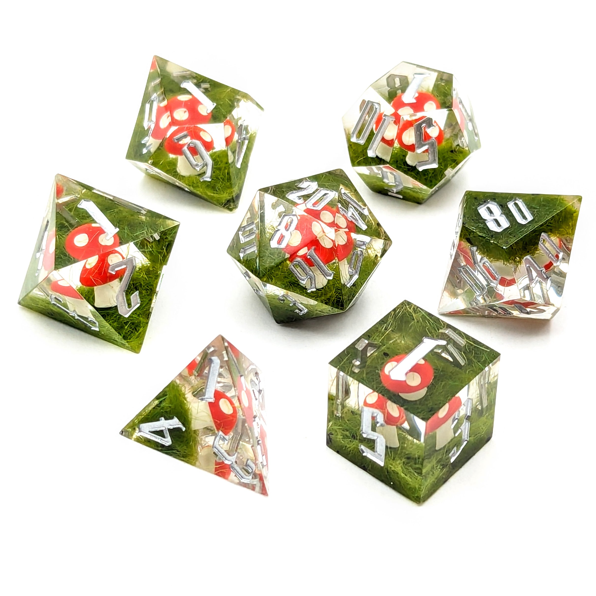 Red Cap | Premium Sharp Edge Dice Set - Mint & Mustard