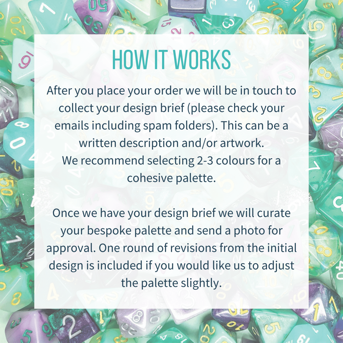 Dice Color Menu Bespoke Dice Palette - Mint & Mustard