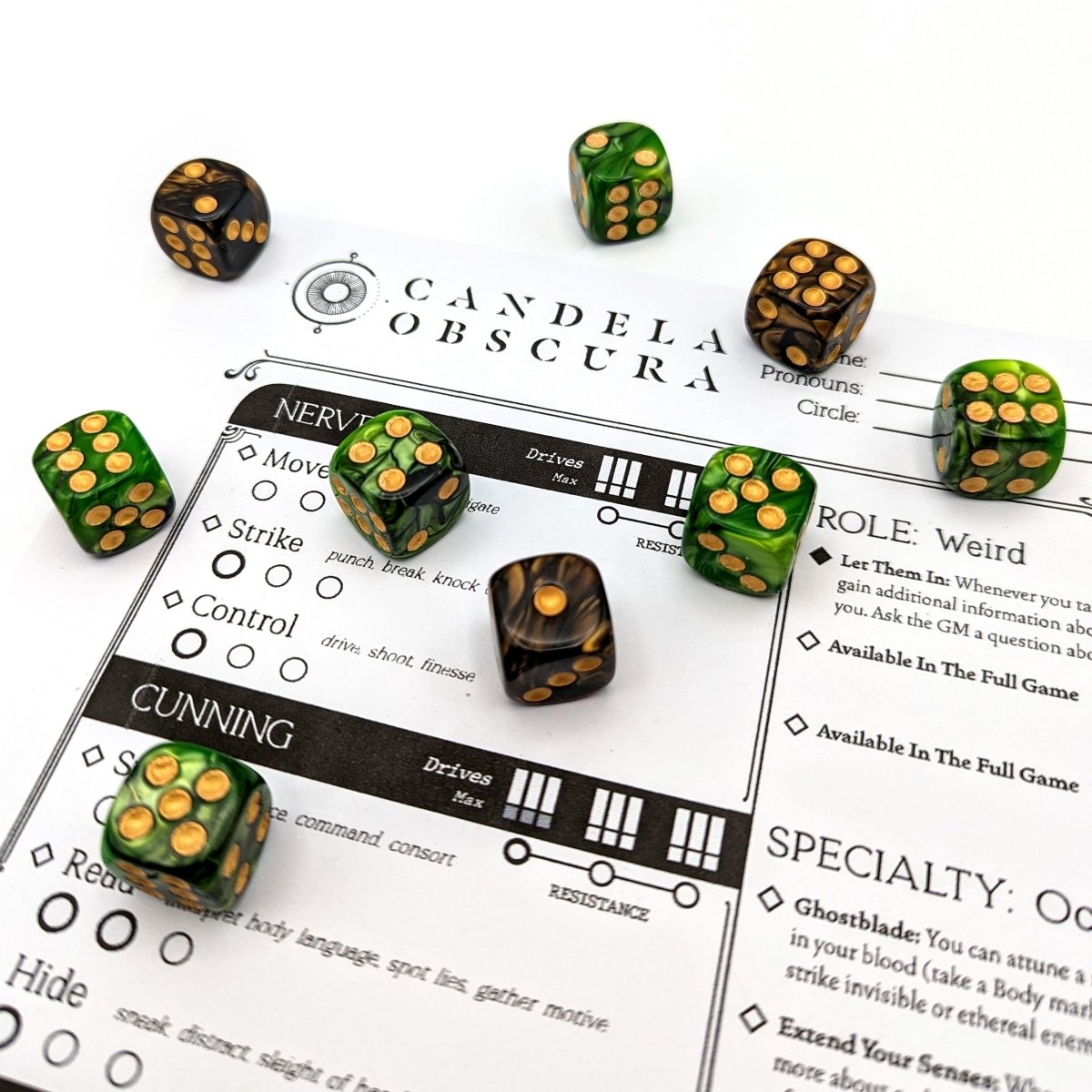 Candela Obscura Dice Set | Gilded Emerald - Mint &amp; Mustard