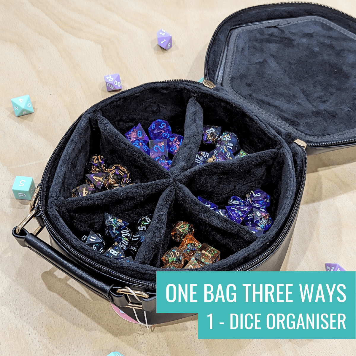D20 Ita Bag & Dice Organiser - Mint & Mustard