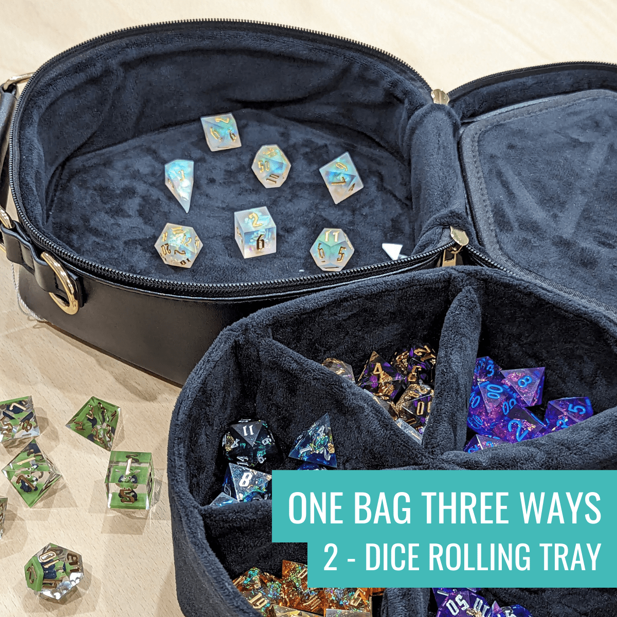 D20 Ita Bag &amp; Dice Organiser - Mint &amp; Mustard