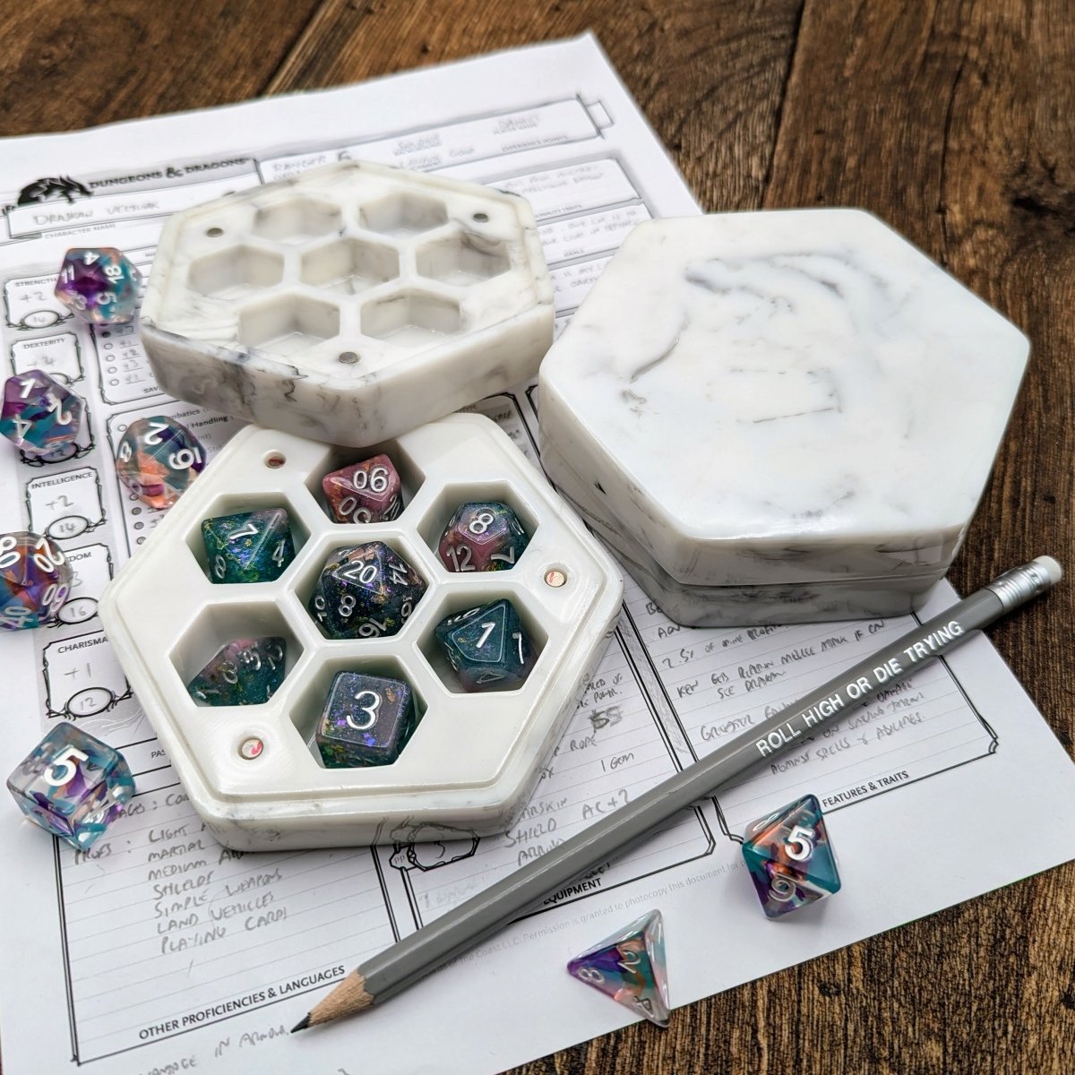 Dice Box | Marble Resin - Mint & Mustard