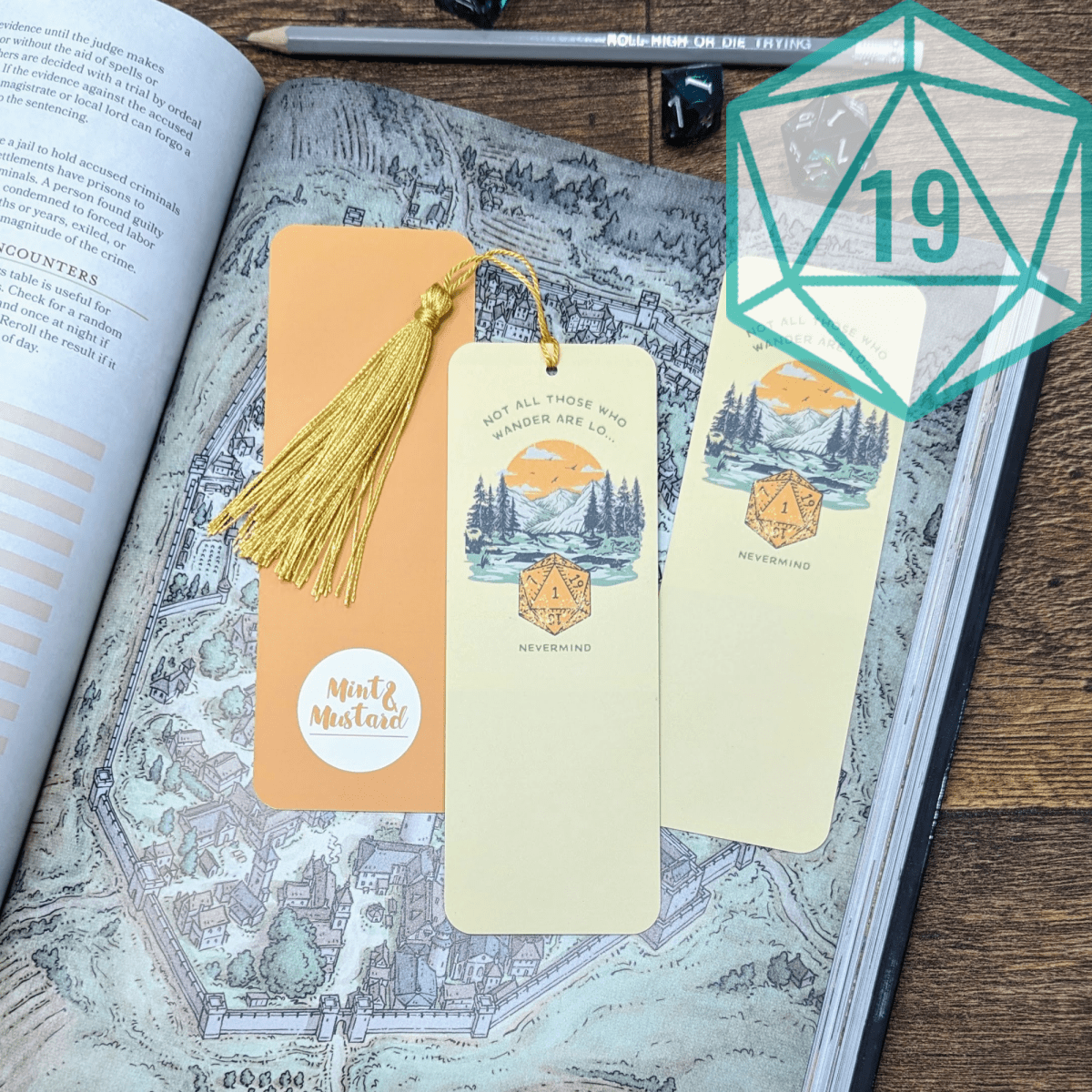 NATURAL 19 - Survival Check Critical Failure Bookmark - Mint & Mustard