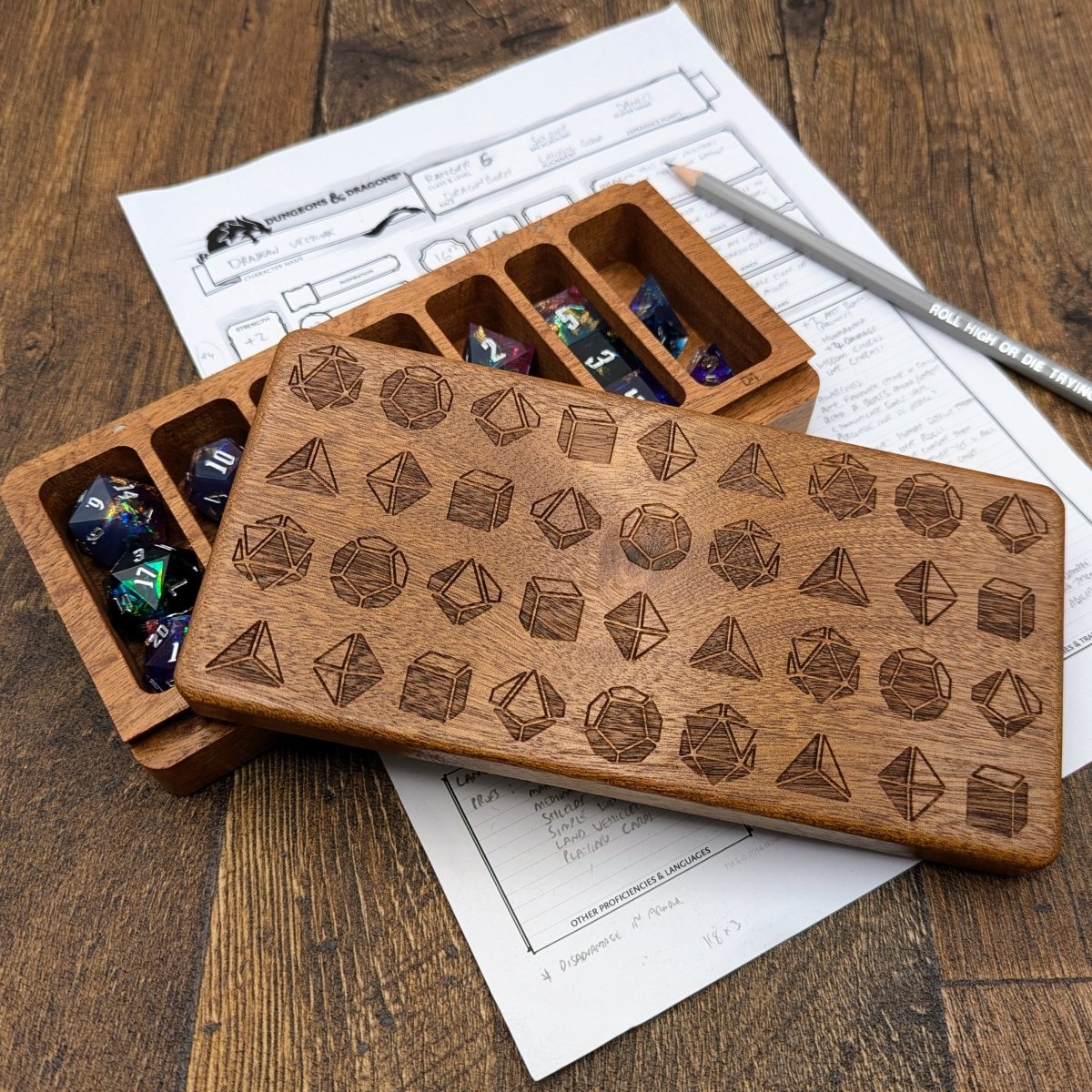 Wooden Dice Vault - Mint & Mustard