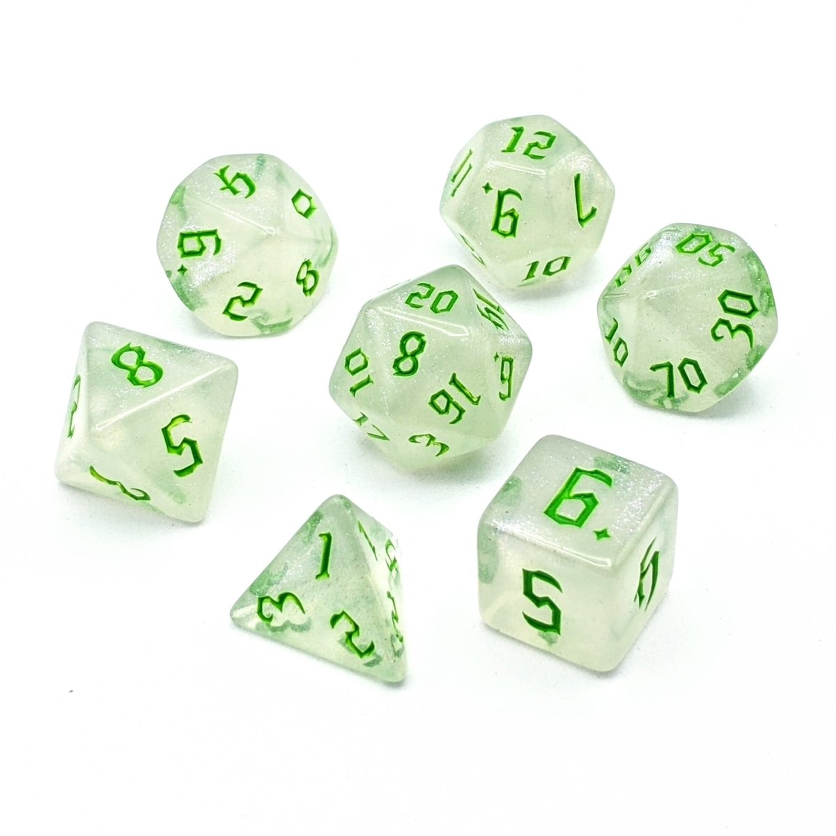 Ice Crystal Green | Dice Set - Mint & Mustard