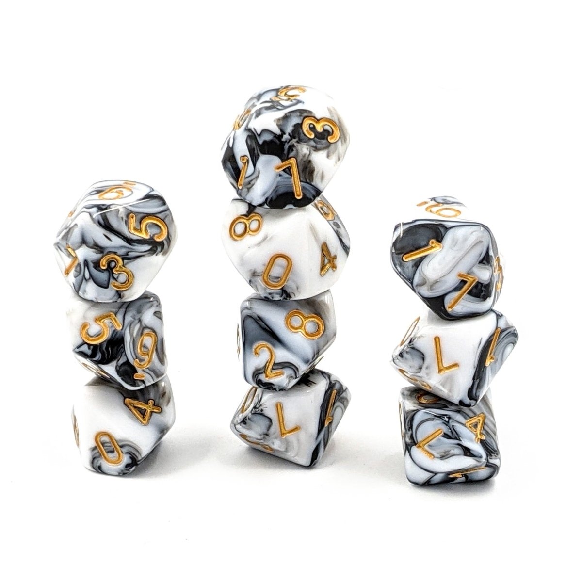 White Marble | D10 Dice Set - Mint & Mustard