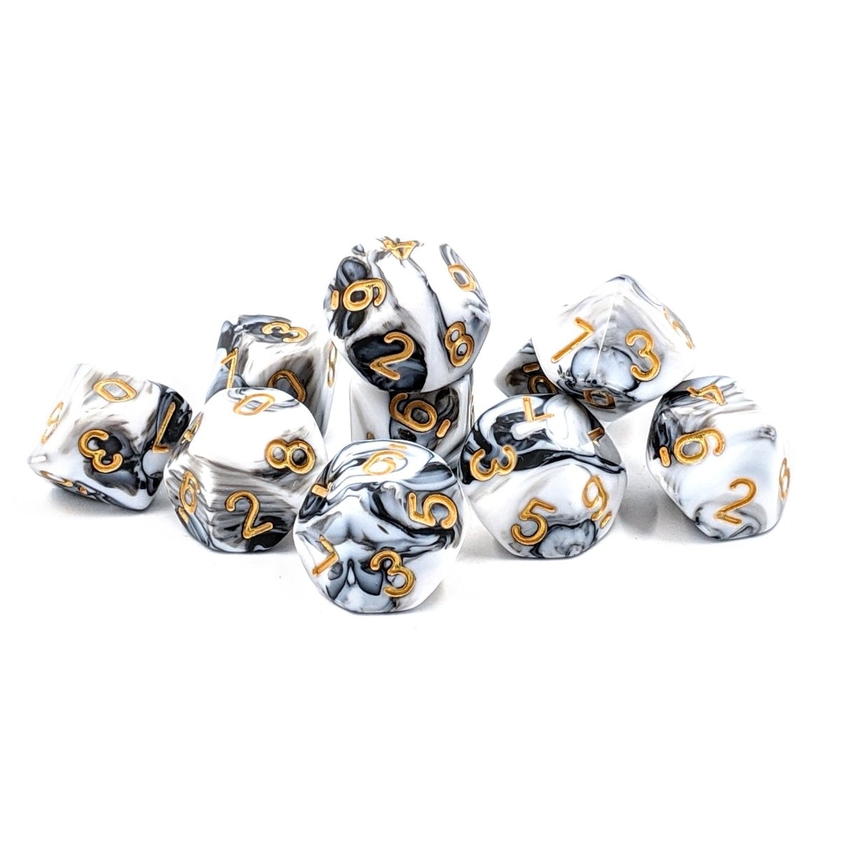 White Marble | D10 Dice Set - Mint & Mustard
